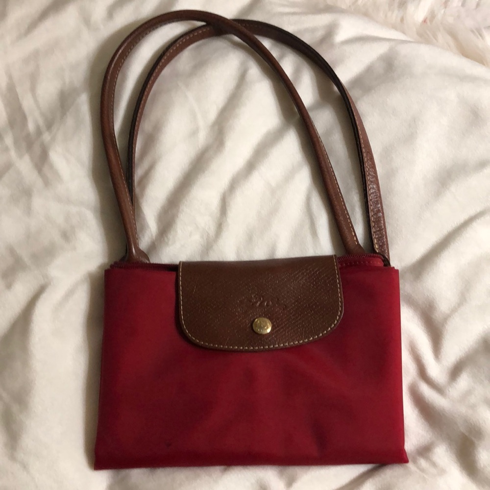 Longchamp- Large, Long Handled Le Pliage in Red